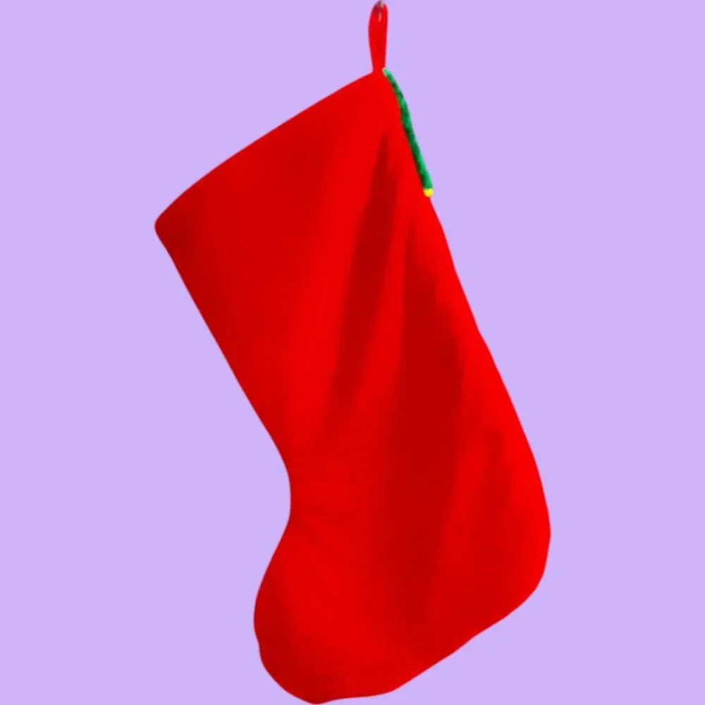 Oversized Christmas festive embellished holiday stocking in red, green and gold